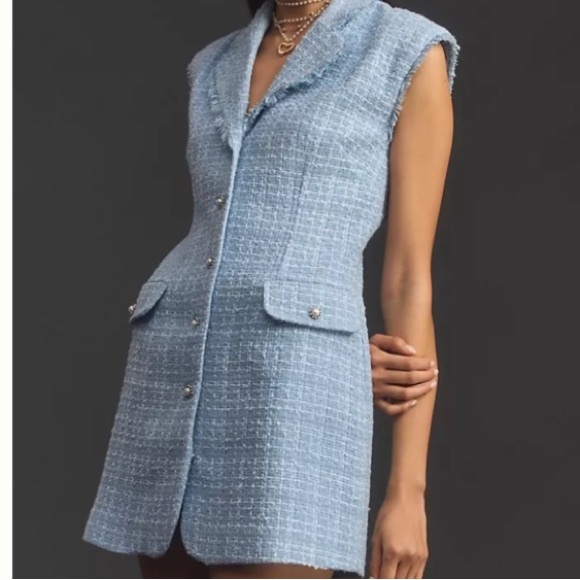 NEW ANTHROPOLOGIE MAEVE BLUE TWEED MINI DRESS - Picture 1 of 8
